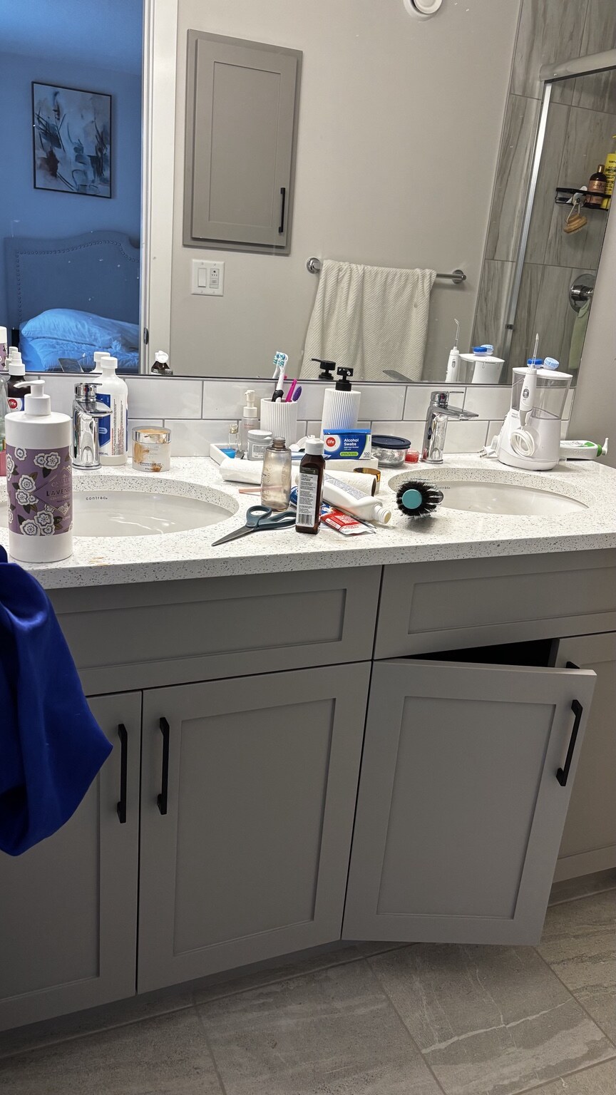 Bathroom vanity before cleaning